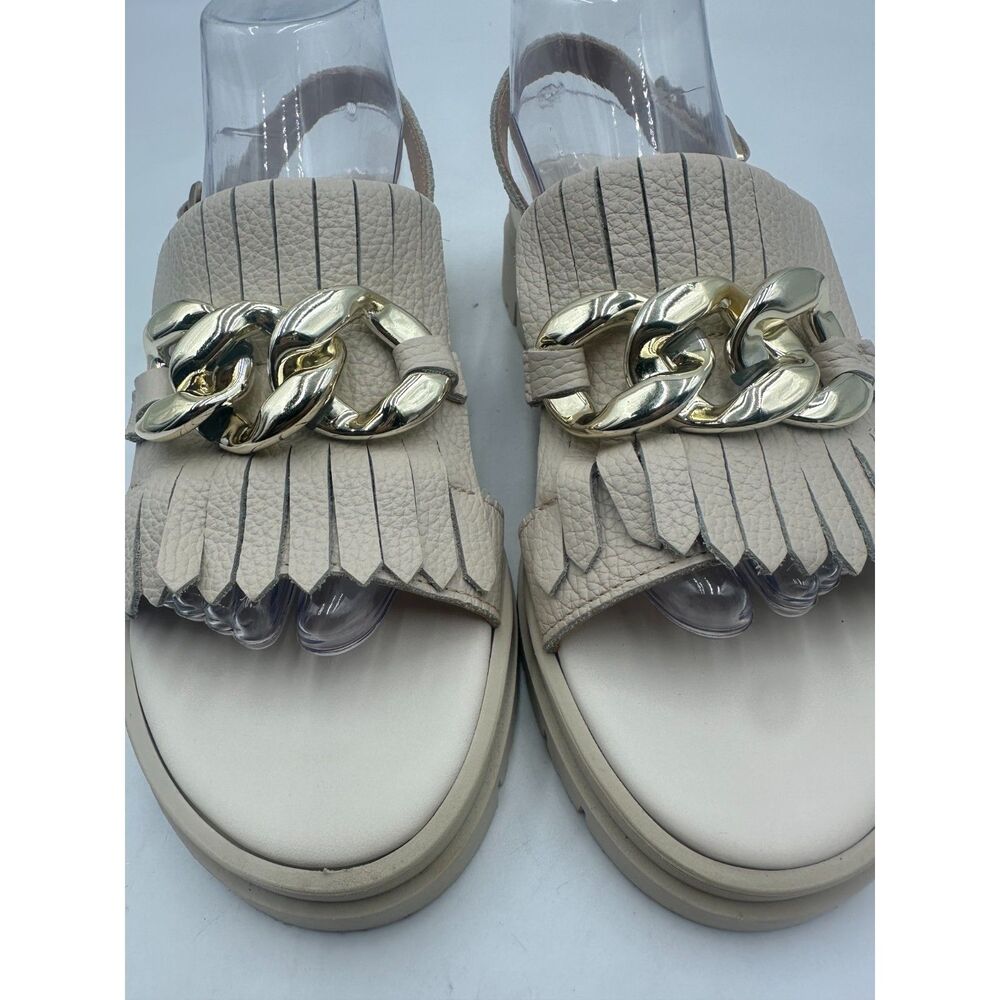 Ron White Shalona Sporty Sandals Off White Leather Fringe Chain Flatform Sz40NEW